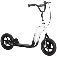 HOMCOM Trotinetă pentru copii cu vârste între 5-12 ani, cu frână, cric și ghidon reglabil, 129x52x80-88 cm, alb și negru(m-1)