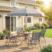 Outsunny 6 Piece Garden Dining Set with Umbrella, Patio Sets with Parasol, 4 Folding Dining Chairs, Dark Grey(m-2)