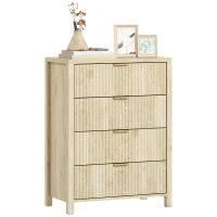 HOMCOM Comodă cu 4 sertare scanalate și mânere aurii, 70x38x93 cm, lemn natural(m-11)