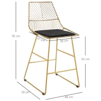 HOMCOM Set of 2 Bar Stools, Modern Counter Height Breakfast Bar Chairs with Wire Metal Frame for Kitchen, Dining Room, Gold(m-3)