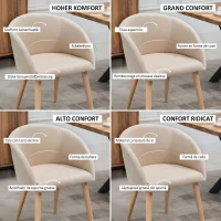 HOMCOM Set de 2 scaune de dining stil scandinav tapițate cu material textil, 55x56x74 cm, bej(m-4)