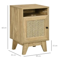HOMCOM Narrow Rattan Nightstand, Side End Table with Shelf and Cupboard, 39cm x 35cm x 60cm, Natural(m-3)