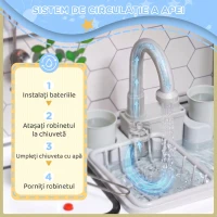 AIYAPLAY Set Bucătărie de Jucărie din Lemn cu Arzător cu Lumini și Sunete, Chiuvetă cu Circuit de Apă și Accesorii, Alb(m-6)