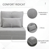 HOMCOM Fotoliu Pat 3 în 1 Convertibil în Șezlong și Canapea de Podea cu 2 Perne, Gri Deschis(m-6)