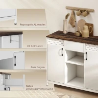 HOMCOM Aparador para Salón con 2 Puertas con Orificios Cajón Compartimentos Abiertos Estantes Ajustables 100x40x80 cm Blanco(m-7)