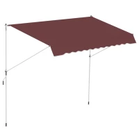 Outsunny Copertină manual retractabilă 3L x 1,5m, înălțime ajustabilă,material din poliester anti-UV, Roșu(m-1)