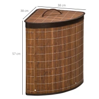 HOMCOM Panier à linge en bambou d'angle 55L avec couvercle et sac amovible 38 x 38 x 57 cm marron(m-3)