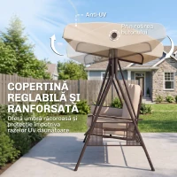 Outsunny Leagăn cu 3 locuri, acoperiș reglabil, suporturi pentru pahare și perne, din metal și poliester, 208x121x172 cm, bej(m-4)