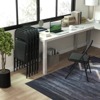 HOMCOM 6er-Set Klappstühle, Tragbare Bürostühle, Metallbeine, Faltstuhl für Büro, Empfang, Wartezimmer, Leinenoptik, Schwarz(m-7)