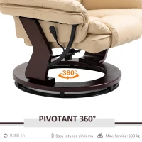 HOMCOM Set Fotoliu Relax și Pouf pentru Picioare, Rotativ la 360° si Reclinabil, Imitatie de piele PU cu Suport pentru Cap si Brate, Bej(m-5)