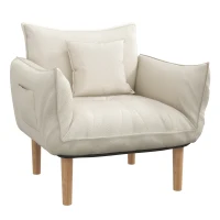 HOMCOM 2-in-1 Verstellbarer Loungesessel, Bodensessel mit Kissen, Polstersessel, für Wohnzimmer, Schlafzimmer, Cremeweiß(m-1)
