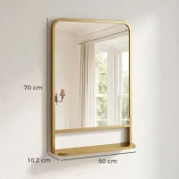 HOMCOM Modern Rectangular Wall Mirror with Storage Shelf, 70 x 50 cm, Gold Tone(m-3)