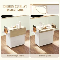 HOMCOM Insulă de Bucătărie cu Sertar, Dulap, Suport pentru Condimente și Prosoape, 106x42x87 cm, Alb și Stejar(m-4)