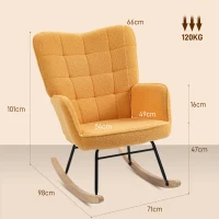 HOMCOM Poltrona Baloiço em Borrego com Oscilação de 40° Pés de Madeira de Faia e Estrutura de Aço 71x98x101 cm Amarelo(m-3)