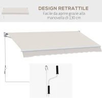 Outsunny Tenda da Sole 3x2 m a Bracci, Regolabile 5°-35° in Alluminio e Poliestere, Bianco Crema(m-5)