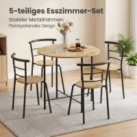 HOMCOM Set masă de dining rotundă cu 4 scaune compacte din lemn și metal, stil industrial(m-9)