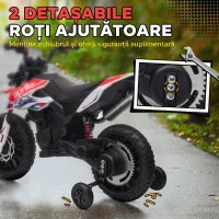 AIYAPLAY Motocicletă electrică pentru copii 12V, 37-96 luni, 2 motoare, roți ajutătoare detașabile, 30 kg, albă(m-5)