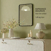 HOMCOM Oglindă de baie cu ramă metalică și agățătoare, 50x2.5x70 cm, negru(m-7)
