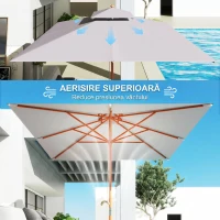 Outsunny Parasol de Grădină 3x3m cu 8 Stecche din Bambus și Acoperiș Parasol cu 2 Nivele, Gri(m-11)