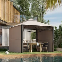 Outsunny Gazebo da Giardino 3x3 m con Tenda Parasole Laterale, Altezza 288 cm, Cachi(m-10)