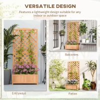 Outsunny Wooden Planter with Trellis, Freestanding Raised Bed for Garden with Lattice, Outdoor Planter Box for Climbing Plants, Vines, Flowers, 76 x 36 x 170 cm, Natural(m-4)