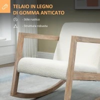 HOMCOM Sedia a Dondolo con Cuscini per Seduta e Schienale, in Legno, Pile e Schiuma, 60x76x71 cm, Crema(m-6)