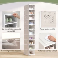 HOMCOM Pantofar Pliabil Slim, Modular, cu 10 Cutii pentru Pantofi, Economisire Spațiu, Fără Montaj, Alb(m-5)