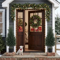 HOMCOM Artificial Cypress Tree, 90 cm Fake Cypress Tree with Plastic Pots, UV-Resistant Faux Plants for Garden Front Porch Decoration, 2 Pack(m-9)