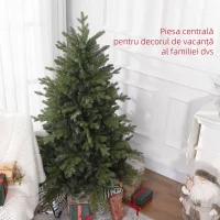 HOMCOM Brad de Crăciun 150 cm din plastic verde cu bază din metal și 1309 crengi ignifuge(m-4)