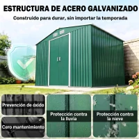 Outsunny Cobertizo de Jardín 4,9 m² 277x195x192 cm con 2 Puertas Corredizas Base Refuerzo (Suelo NO Incluido) Verde Oscuro(m-4)