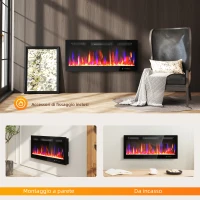 HOMCOM Camino Elettrico da Incasso con Fiamma Indipendente, 3 Modalità di Riscaldamento e Telecomando, 106.7x9.4x47 cm, Nero(m-9)