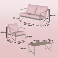 Outsunny Set de Grădină cu 4 Piese, Canapea, 2 Fotolii și Măsuță de Cafea Roz(m-3)