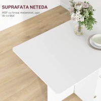 HOMCOM Masă pliabilă cu rafturi pe 3 niveluri, spațiu de depozitare și roți, din MDF, 130x80x76,5 cm, alb(m-14)