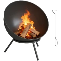 Outsunny Feuerschale 60 x 53 x 66cm verstellbar Feuerstelle mit Schürhaken Kohlegitter Ständer Schwarz(m-12)