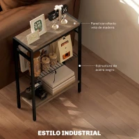 HOMCOM Mesa Auxiliar Estrecha de 3 Niveles con Estantes Abiertos y Estructura de Acero para Salón Dormitorio 43x18x62,5cm Roble(m-5)