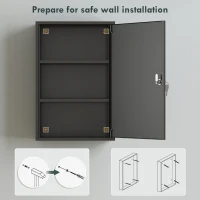 kleankin 3-Tier Steel Wall Mount Medicine Cabinet, First Aid Cabinet Lockable with 2 Keys for Bathroom and Kitchen, Black(m-6)