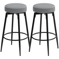 HOMCOM Set of Two Faux Leather Bar Stools - Grey/Black(m-11)