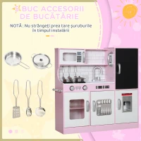 AIYAPLAY Bucătărie de Jucărie din Lemn pentru Copii 3-8 Ani cu Aragaz, Cuptor cu Microunde, Chiuvetă și Accesorii, Roz(m-7)