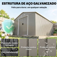 Outsunny Abrigo de Jardim 340x386x200 cm 13,1 m² Abrigo de Exterior de Aço com Portas de Correr e Ventilações Cinza Claro(m-4)