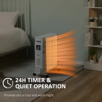 HOMCOM 2500W Digital Display Oil Filled Radiator, 11 Fin Portable Electric Heater with Timer, Adjustable Thermostat, Three Heat Settings, Safety Cut Off, Remote, White(m-6)