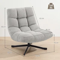 HOMCOM Fauteuil salon sans accoudoirs, chaise pivotante en tissu chenille, assise large, 75 x 95 x 90 cm gris clair(m-3)