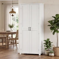 HOMCOM Mobile Cucina Alto con Ruote, 2 Ante, 14 Scomparti, 80x40x180 cm, Bianco(m-10)