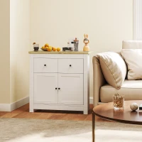 HOMCOM Kommode mit viel Stauraum, Sideboard mit Soft-Close-Türen, 2 Schubladen, verstellbares Regal, Weiß(m-10)