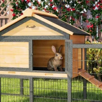 PawHut Coelheira 2 Níveis Coelheira em Madeira Maciça À Prova de Inverno Casa de Dois Andares com Recinto de Passeio 217x53x86 cm Amarelo(m-5)