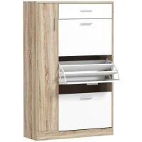 HOMCOM Mueble Zapatero de 3 Puertas para 18-27 Pares de Zapatos Zapatero Moderno con Cajón y Puerta 84x30x132 cm Natural(m-11)