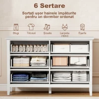 HOMCOM Comodă pentru Dormitor Canelată cu 6 Sertare, Mânere și 5 Picioare, pentru Hol, Living sau Intrare, Alb(m-4)
