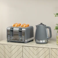 HOMCOM Stainless Steel Panel Kettle and Toaster Set - Grey(m-11)
