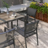 Outsunny Set de Grădină cu 6 Scaune Stivuibile din Material Textil de Plasă și Masă cu Aspect de Lemn, Gri(m-8)