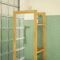 HOMCOM Etajeră de baie cu oglindă și 6 rafturi, dulap cu oglindă din bambus, 35x35x168cm, culoare lemn(m-8)