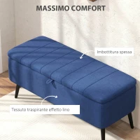 HOMCOM Panca Contenitore Pouf Poggiapiedi Imbottito, 102x40x44 cm, Blu Scuro(m-4)